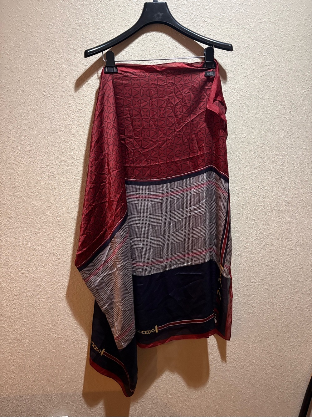 Women's Maroon and Navy Patterned scarf 100% silk